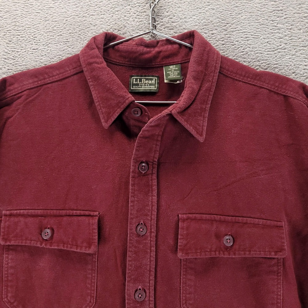 L.L. Bean Button Up Mens XLT Red Chamois Flannel Shirt Long Sleeve Solid Pockets